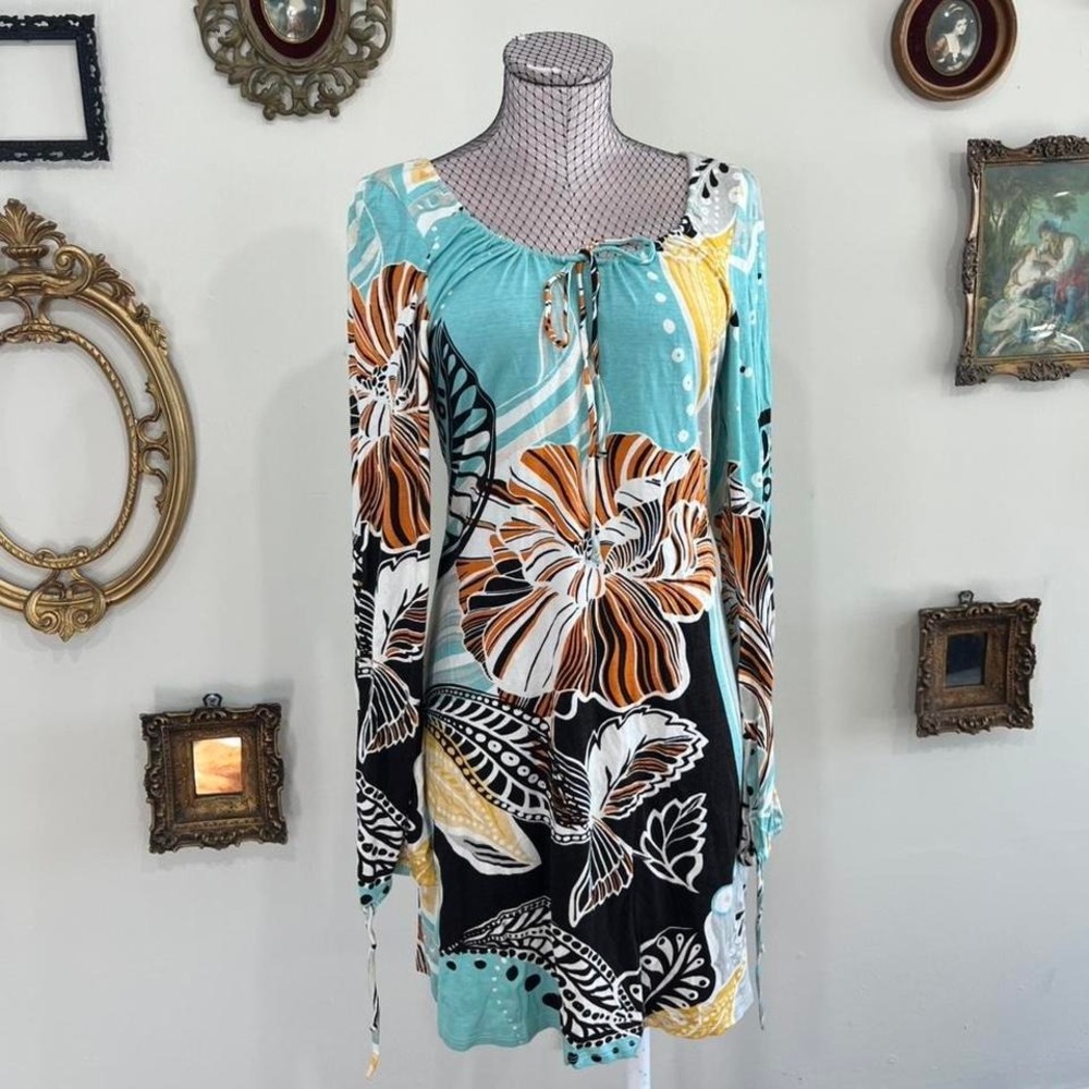ABS Collection Vibrant Boho Floral Print Tunic Dress – Size M